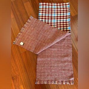 Scarf Red Houndstooth On 1 Side - Check Plaid Other Side 100% Wool Shawl Fringe